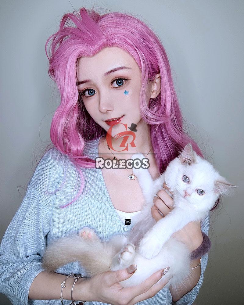 LOL KDA BADDEST Seraphine Pink Mixed Purple Long Ponytail Cosplay Wigs