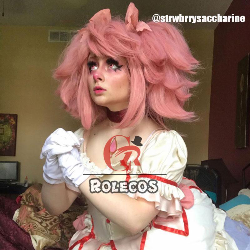 80cm long warm pink cosplay wig Dangan-Ronpa straight clip on ponytails